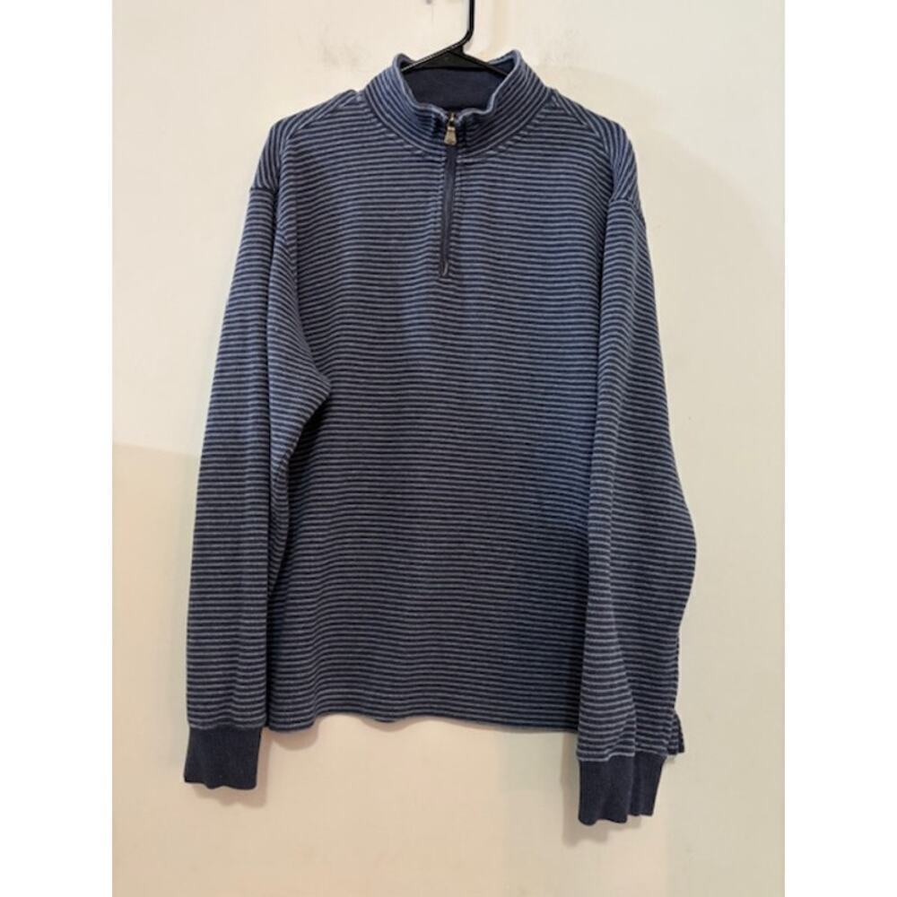 Rodd & Gunn Pullover Knit Sweater Mens XL Blue Striped Long Sleeve 1/4 Zip